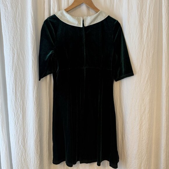 Hell Bunny Dress Size L Holiday Green Velvet Rockabilly Holly Collar Christmas - Picture 3 of 11